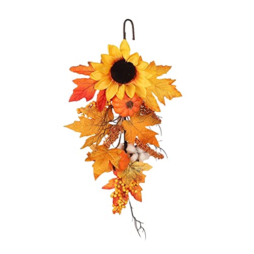 Milageto Harvest Floral Teardrop Swag Hängende Dekoration, Künstlicher Blumen Swag Kranz für Thanksgiving, Halloween, Fenster, Tür von Milageto
