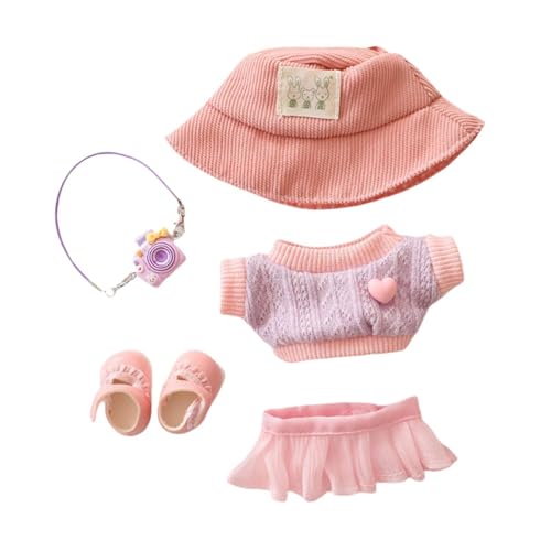 Milageto Puppenstrickpullover und -Rock. Machen Sie Ihre eigenen Puppen für Kinder, modische Kleidung, Plüschpuppenkleidung mit Mütze für 6,69-Zoll-Puppe, Violette Kameraschuhe von Milageto