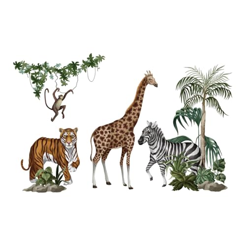 Milageto Wandaufkleber mit Dschungeltieren, Wanddekoration, Party-Hintergrund, abnehmbare Wandtapete aus PVC für Esszimmer, Tür, Schlafzimmer, 90x30cm mit Tiger von Milageto