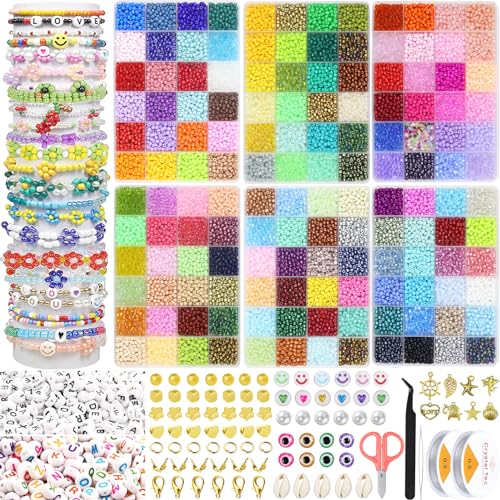 Milai 144 Farben Perlen Set für Armbänder, 64800 StüCk 4mm Perlen Zum Auffädeln mit 300pcs Buchstaben Perlen, Glasperlen Set Armbänder Selber Machen für Weihnachten, Geburtstage Milai 144 Farben Perlen Set für Armbänder, 64800 StüCk 4mm Perlen Zum Auffädeln mit 300pcs Buchstaben Perlen, Glasperlen Set Armbänder Selber Machen für Weihnachten, Geburtstage von Milai