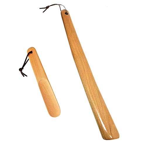 Milai Schuhlöffel, 2 Stück, 40 cm & 16 cm, mit Schnur zum Aufhängen, aus Holz, Schuhlöffel, Horn mit langem Griff, für Männer und Frauen und Kinder (starkes Holz) von Milai