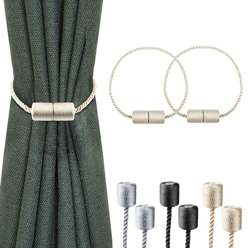 2-Pack Starke Magnetische Vorhang Tiebacks mit Dickeren Twist Seil Dekorative Krawatte Backs Holdbacks für Vorhänge Fenster Vorhang, Beige von Milaloko