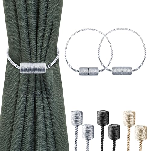 Milaloko 2-Pack Starke Magnetische Vorhang Tiebacks mit Dickeren Twist Seil Dekorative Krawatte Backs Holdbacks für Vorhänge Fenster Vorhang, Grau von Milaloko