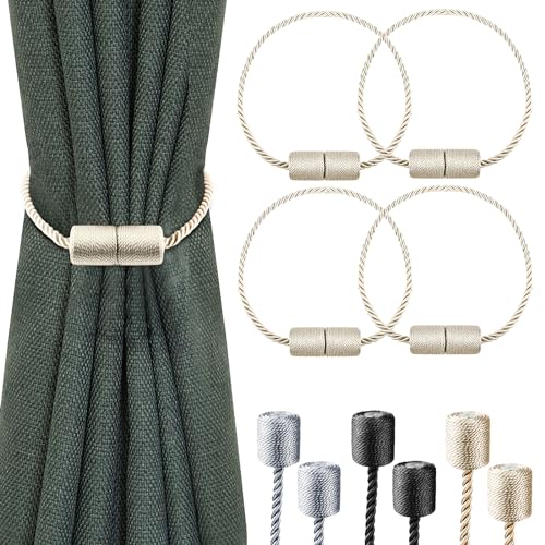 4-Pack Starke Magnetische Vorhang Tiebacks mit Dickeren Twist Seil Dekorative Krawatte Backs Holdbacks für Vorhänge Fenster Vorhang, Beige von Milaloko