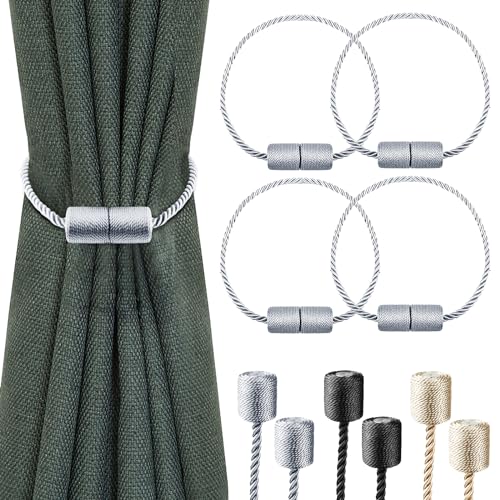 Milaloko 4-Pack Starke Magnetische Vorhang Tiebacks mit Dickeren Twist Seil Dekorative Krawatte Backs Holdbacks für Vorhänge Fenster Vorhang, Grau von Milaloko