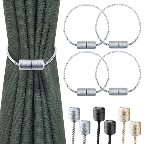 4-Pack Starke Magnetische Vorhang Tiebacks mit Dickeren Twist Seil Dekorative Krawatte Backs Holdbacks für Vorhänge Fenster Vorhang, Grau von Milaloko