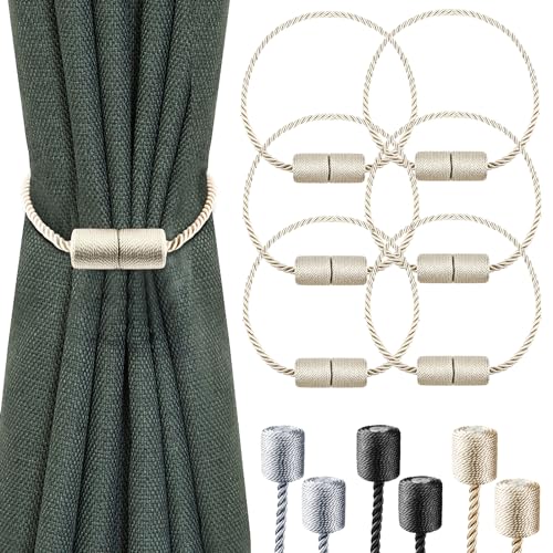 6-Pack Starke Magnetische Vorhang Tiebacks mit Dickeren Twist Seil Dekorative Krawatte Backs Holdbacks für Vorhänge Fenster Vorhang, Beige von Milaloko