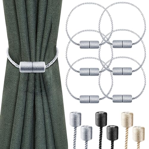 6-Pack Starke Magnetische Vorhang Tiebacks mit Dickeren Twist Seil Dekorative Krawatte Backs Holdbacks für Vorhänge Fenster Vorhang, Grau von Milaloko