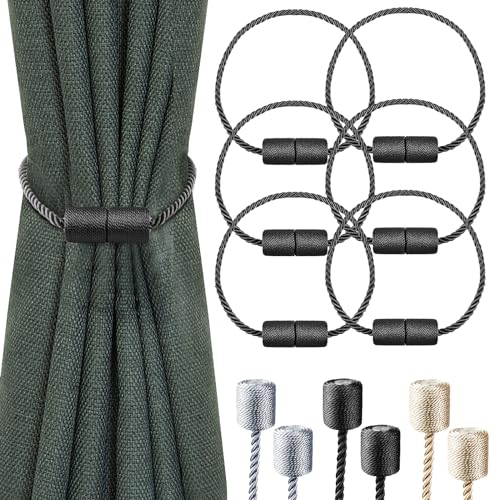 6-Pack Starke Magnetische Vorhang Tiebacks mit Dickeren Twist Seil Dekorative Krawatte Backs Holdbacks für Vorhänge Fenster Vorhang, Schwarz von Milaloko