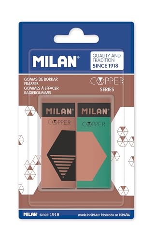Blisterpackung 2 x Radiergummi Sahne 320 schwarz Serie Copper MILAN, BPM10484 von MILAN