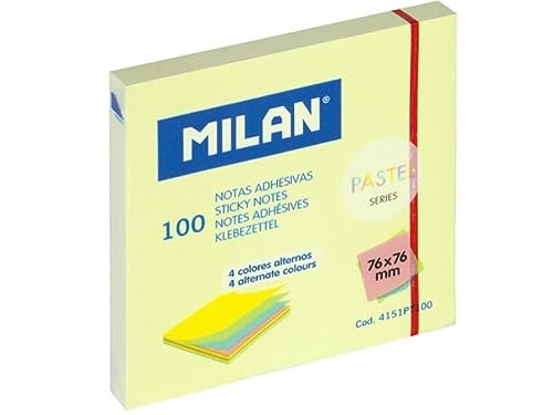 Block 100 Haftnotizen abwechselnd Farben 76 x 76 mm, Pastel MILAN, 4151PT100 von Milan