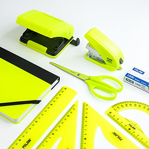 MILAN® Pack Regeln technische Zeichnung, Hefter, Locher, Büroschere und Notizbuch, Serie Säure gelb von MILAN