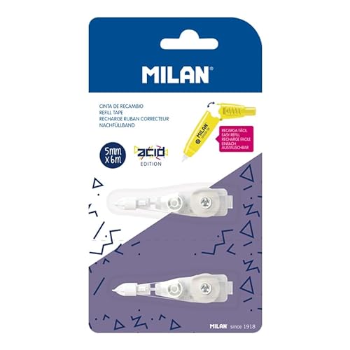 MILAN® Blisterpackung 2 Ersatz-Korrekturband mit Druckknopf 5 mm x 6 m Serie Acid von Milan