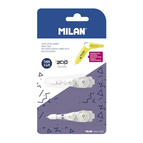 MILAN® Blisterpackung 2 Ersatz-Korrekturband mit Druckknopf 5 mm x 6 m Serie Acid von Milan