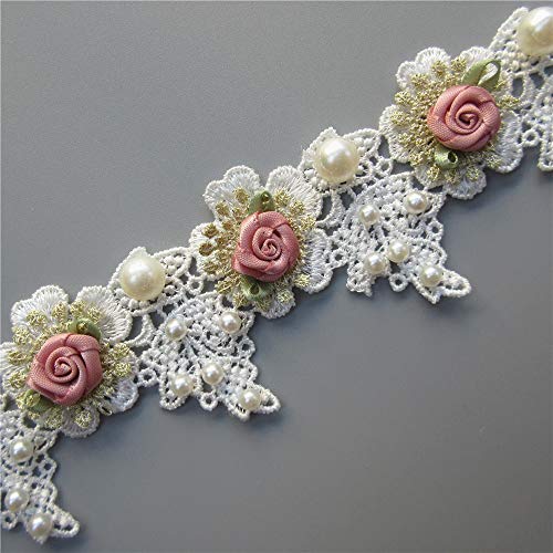Qiuda Spitzenband im Vintage-Stil, mit goldfarbenen Perlen, Rosen, bestickt, Spitzenbesatz, Spitzenband, Brautschmuck, Verzierungen, Handarbeit, Basteln, für Kostüm, Hut, Dekoration, 5 cm breit Qiuda Spitzenband im Vintage-Stil, mit goldfarbenen Perlen, Rosen, bestickt, Spitzenbesatz, Spitzenband, Brautschmuck, Verzierungen, Handarbeit, Basteln, für Kostüm, Hut, Dekoration, 5 cm breit von Milcraft