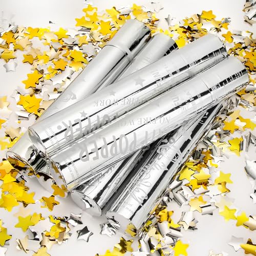 MILIFOX 6 Stück Konfettikanone - Goldene Konfettikanonen,30cm Konfetti-shooter,Fröhliches Dekorieren,Konfettikanone Star für Geburtstagsparty,Hochzeit,Innen- und Außeneinsatz(Gold+Silve Star) Shape) von Milifox