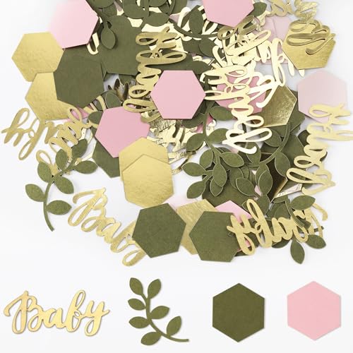Milifox 100 Stück Baby Shower Konfetti,Salbei Blatt Konfetti Biologisch Abbaubar für Hochzeit Geburtstag Party Dekoration Eiscreme Thema Baby Shower Dekoration,Grün Rosa Hellrosa von Milifox