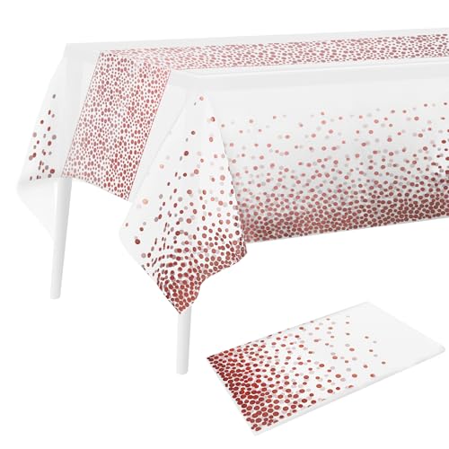 Milifox Tischdecken - 1 Stück Rechteck Einweg-Plastik-Tischdecke, 54 * 108 Zoll Weiß und Rot Rose Gold Dots Party-Plastik-Tischdecke geeignet für Geburtstag, Hochzeit, Jahrestag, Graduierung, Party Milifox Tischdecken - 1 Stück Rechteck Einweg-Plastik-Tischdecke, 54 * 108 Zoll Weiß und Rot Rose Gold Dots Party-Plastik-Tischdecke geeignet für Geburtstag, Hochzeit, Jahrestag, Graduierung, Party von Milifox