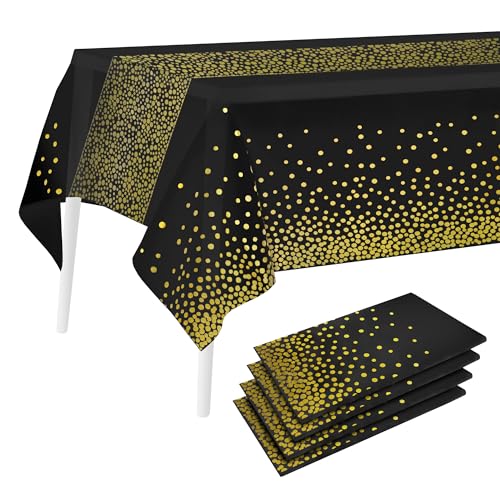 Milifox Tischdecken - 4 Stück Rechteck Einweg-Plastik-Tischdecke, 54 * 108 Zoll Schwarz und Gold Dots Party-Plastik-Tischdecke geeignet für Geburtstag, Hochzeit, Jahrestag, Graduierung, Party Milifox Tischdecken - 4 Stück Rechteck Einweg-Plastik-Tischdecke, 54 * 108 Zoll Schwarz und Gold Dots Party-Plastik-Tischdecke geeignet für Geburtstag, Hochzeit, Jahrestag, Graduierung, Party von Milifox