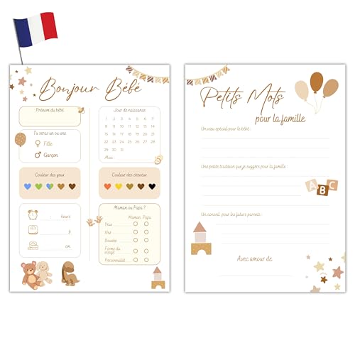 Milijou | 20 Prognosekarten für Babyparty Dekoration | Beige Uni Mädchen oder Jungen | Prognosespiel für Gender Reveal, Babyparty, Geschenk für Schwangere, werdende Mutter von Milijou