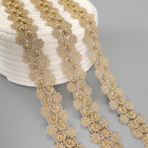 Mililanyo Spitzenborte mit Perlen, goldfarbenes Stoffband für Braut, Basteln, Nähen, Kleidung, 3,2 m Mililanyo Spitzenborte mit Perlen, goldfarbenes Stoffband für Braut, Basteln, Nähen, Kleidung, 3,2 m von Mililanyo