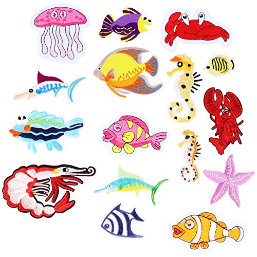 16 Stück Aufnäher zum Aufbügeln, : Fische, Meerestiere, bestickte Applikationen, dekorative Flicken für Kunsthandwerk, DIY-Dekoration, Kleidung 16 Stück Aufnäher zum Aufbügeln, : Fische, Meerestiere, bestickte Applikationen, dekorative Flicken für Kunsthandwerk, DIY-Dekoration, Kleidung von Milisten