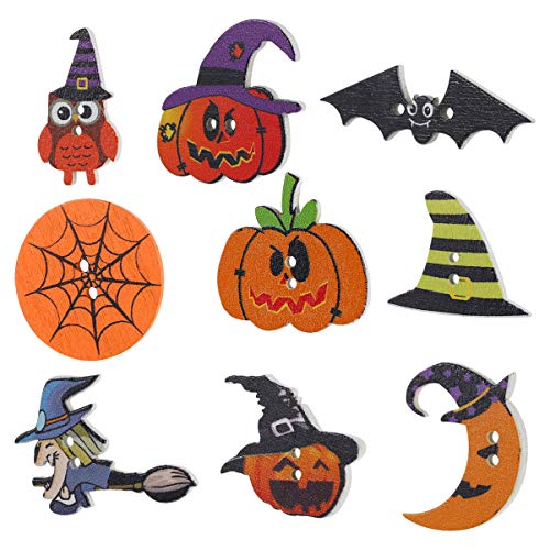 50 Stück Halloween Knöpfe Gemischt Kürbis Fledermaus Spinnennetz Mond Knöpfe DIY Dekoration Scrapbooking Handwerk Zubehör von Milisten