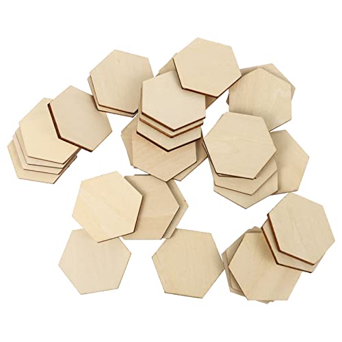 Hexagon Wood Chips Wooden Pieces Hexagon Blank Wood Shape 50PCS 40MM Unfinished Wood Cutout Slices Ornaments Pieces for Craft DIY Projects Gift Tags Painting Writing Photo Props Decor von Milisten