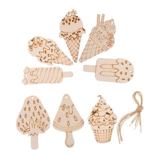 MILISTEN 1 Satz DIY Holzschnittmuster Unbemalte Holzscheiben für Bastelprojekte Eiskreme Designs mit Schnur Kinderhandwerk und Dekoration von Milisten