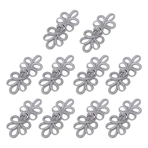 MILISTEN 10 Stück chinesische Knoten Frosch Knöpfe Verschluss Vintage Nähen Verschlüsse für Pullover Mantel Schal DIY Handwerk Nähen Silber 7,8 x 3,5 cm von Milisten