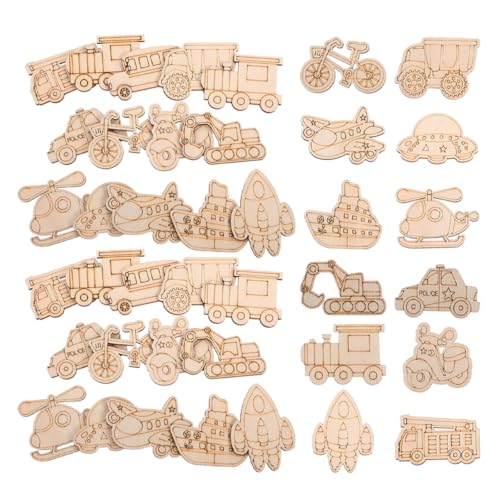 MILISTEN 100 Stück Unfertige Ausschnitte Aus Holz Für Fahrzeuge, Transport, Zug, Fahrrad, Flugzeug, Schiff, Holzformen Für Heimwerker, Basteln, Kinder, Malen, Dekoration von Milisten
