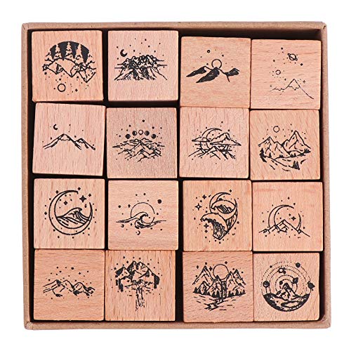 MILISTEN 16-teiliges Vintage-Stempel-Set aus Holz mit Mond, Stern, Berg, Fluss, dekoratives Holzstempel-Set für Bastelarbeiten MILISTEN 16-teiliges Vintage-Stempel-Set aus Holz mit Mond, Stern, Berg, Fluss, dekoratives Holzstempel-Set für Bastelarbeiten von Milisten