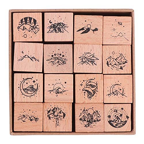 MILISTEN 16-teiliges Vintage-Stempel-Set aus Holz mit Mond, Stern, Berg, Fluss, dekoratives Holzstempel-Set für Bastelarbeiten von Milisten