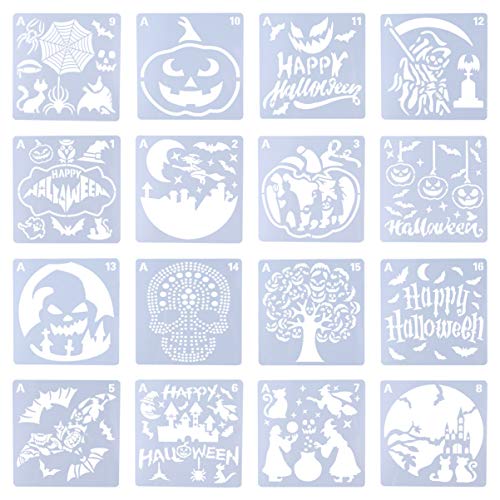 MILISTEN 16Pcs Glückliche Halloween-Schablonenplastikmalereizeichnung Sprühschablone DIY Hohlform Bildung Lernspielzeug für Kinder Scrapbooking Handwerk von Milisten