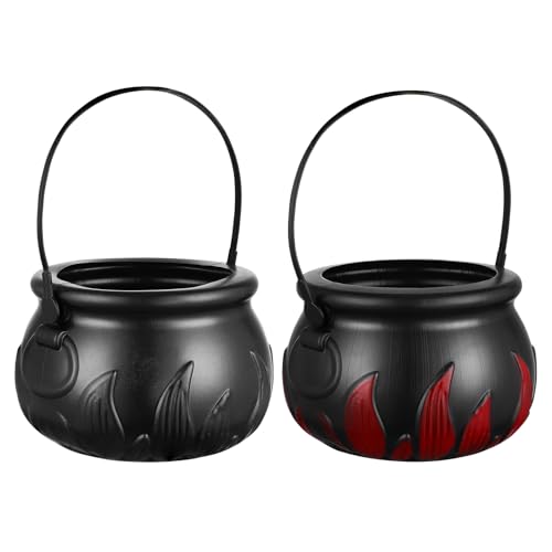 MILISTEN 2 Stück Halloween-Kessel Hexenkessel Mit Griff Flammen-Design, Schwarz, Kunststoff, Ideal für Partys und Events MILISTEN 2 Stück Halloween-Kessel Hexenkessel Mit Griff Flammen-Design, Schwarz, Kunststoff, Ideal für Partys und Events von Milisten