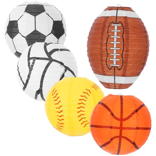MILISTEN 5 Stück Basketball-Fußball-Laternenanhänger Baseball-Papierlaternen Basketballdekor Fußballlaterne Party-Papierlaterne Basketball-Geburtstagsdekoration Papier Laternen Eisen von Milisten