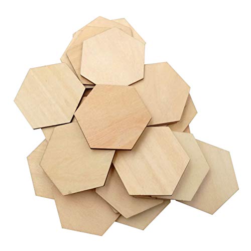 MILISTEN 50 Stück unlackierte Holzpiepces Hexagon Holzform Holz Hexagon Ausschnitt Formen unlackiertes Holz Ornament für DIY Kunst Handwerk Projekt, 40 mm von Milisten