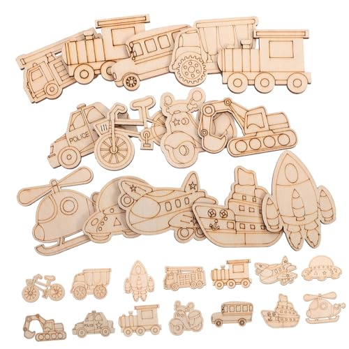 MILISTEN 50Stücke Unvollendete Holzausschnitte Fahrzeugform DIY Holzscheiben für Kreative Projekte Gemischte Designs für Bastelarbeiten und Dekorationen von Milisten
