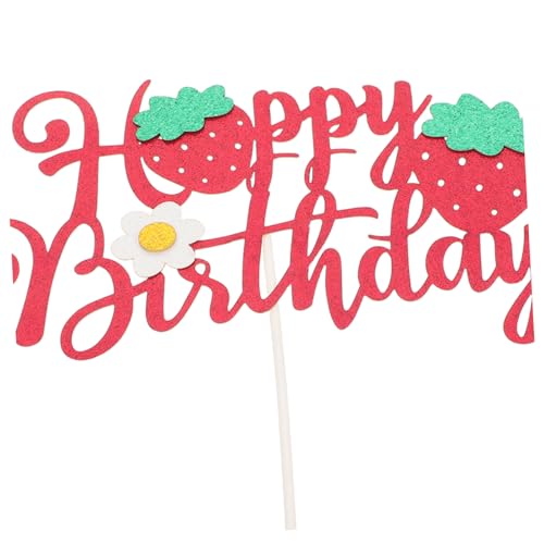 MILISTEN 6 Stück Erdbeerkuchendekoration Kuchen-Banner-Topper hölzerne Kuchenpicks erdbeerkuchen dekorationen Erdbeer-Geburtstagsdekoration Tortenaufsatz für die Babyparty Papier rot von Milisten