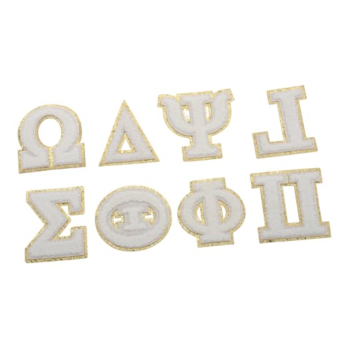 MILISTEN 8 Stück Aufkleber mit griechischem Alphabet selbstklebende Patches Eisen auf Buchstabenflecken Buchstaben-Stickerei-Patch Aufnäher für Rucksack Patch aufnähen Stoff Beige von Milisten