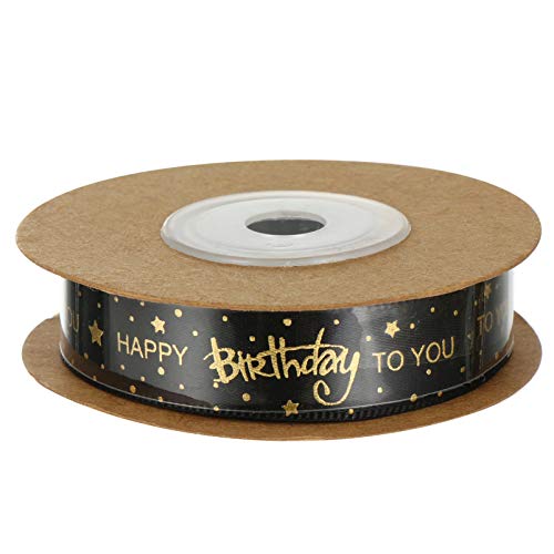 MILISTEN 9,1 m "Happy Birthday" Satinband Polyesterband Dekoband Geschenkband für Party Festival Kunst Handwerk Dekor, 1,5 cm, schwarz von Milisten