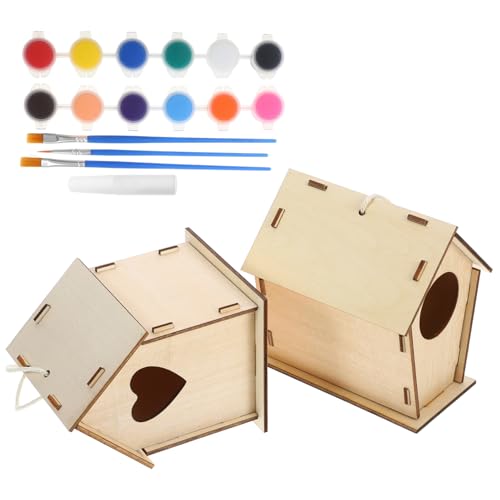 Milisten 1 Satz DIY Vogelhaus Bausatz aus Holz Kreatives Bastelset für Farben Pinsel Kleber Juteschnur für Jungen und Mädchen Kreativität und Fantasie von Milisten