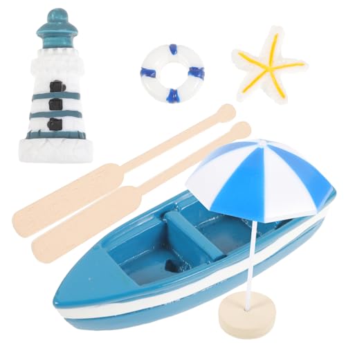Milisten 1 Satz Mediterranes Segelboot Dekorationsset aus Kunstharz Teiliges mit Miniaturboot Paddel Sonnenschirm Leuchtturm und Rettungsring für Tischdekoration und DIY Landschaften von Milisten