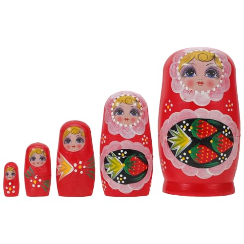 Milisten 1 Set russische Nesting Dolls: Handgefertigte Matroschka-Figuren aus Holz – Mädchen mit Erdbeermotiv – fünfteiliges Stapelset für Tischdekorationen Milisten 1 Set russische Nesting Dolls: Handgefertigte Matroschka-Figuren aus Holz – Mädchen mit Erdbeermotiv – fünfteiliges Stapelset für Tischdekorationen von Milisten