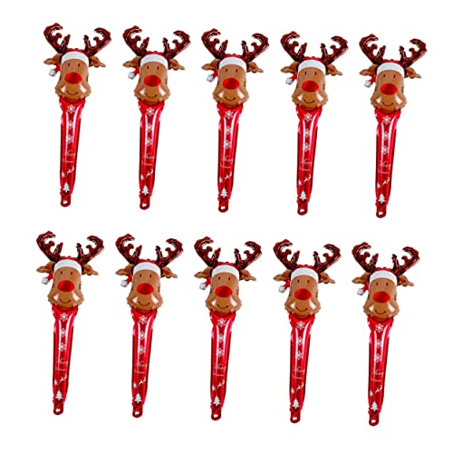 Milisten 10 Stück Teiliges Weihnachts Inflatable Stick Luftballons mit Rentierkopf Design Handliche Xmas Dekoration Festliche Partyaccessoires für Familienfeiern von Milisten