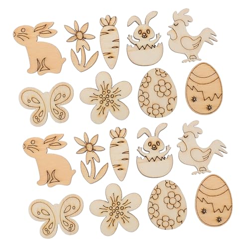 Milisten 100 Stück Ostern Holzspäne Kind ausgeschnitten Schild unbemalt Party deko ostereier zum bemalen Ostern selber machen Ostern Holzscheiben Ostereier-Kaninchen-Ornamente aus Holz von Milisten