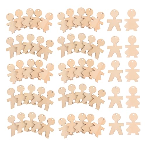Milisten 100 Stück Unfertige Holzfiguren Jungen Mädchen Formen Blanko Holzscheiben für DIY Basteln Malen Party Dekoration Holzornamente von Milisten