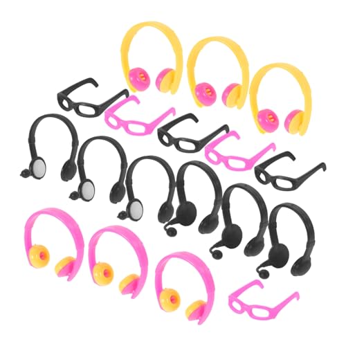 Milisten 18 Stück Teiliges Ohrenhörer und Brillen für Puppen Dekorative Accessoires für Puppenmode und DIY Projekte Schwarze und Brillen Sowie Verschiedene Kopfhörerfarben von Milisten