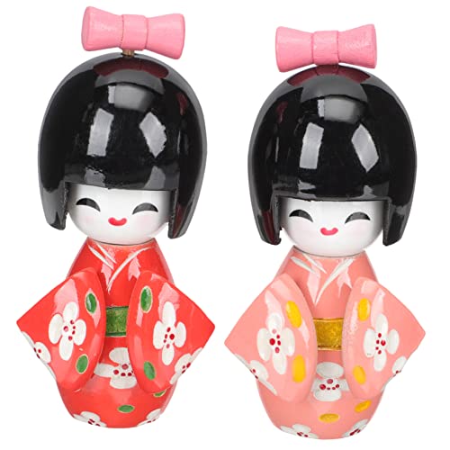 Milisten 2 Stück Japanische Kimono Holzpuppe Japanische Dekoration Traditionelles Handwerk Tisch und Ornament Japanischer Stil Niedliche Miniatur Kimonopuppe für Zuhause und Büro von Milisten