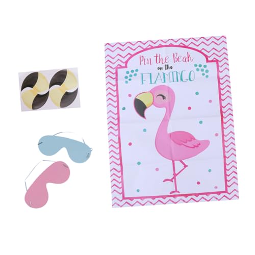 Milisten 2Sätze Flamingo Sticker Poster mit Augenmaske für Kinderparty und Spiel Pin The Beak Wiederverwendbare Aufkleber für Raumdekoration und Erinnerungsfotos von Milisten
